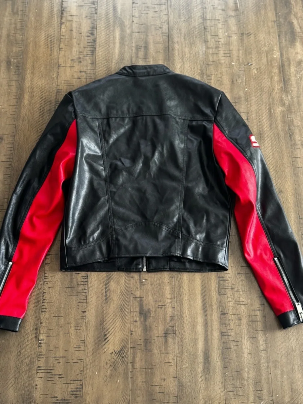Forever 21 Black, Red & White Leather-Style Racing Jacket